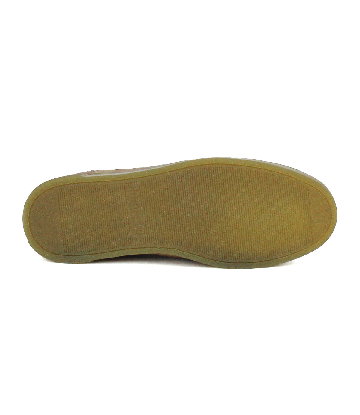 The image shows the flat rubber sole of the Bed|Stü Wizard low-profile leather sneaker viewed from the bottom, featuring fine horizontal grooves and a rectangular textured area near the middle.