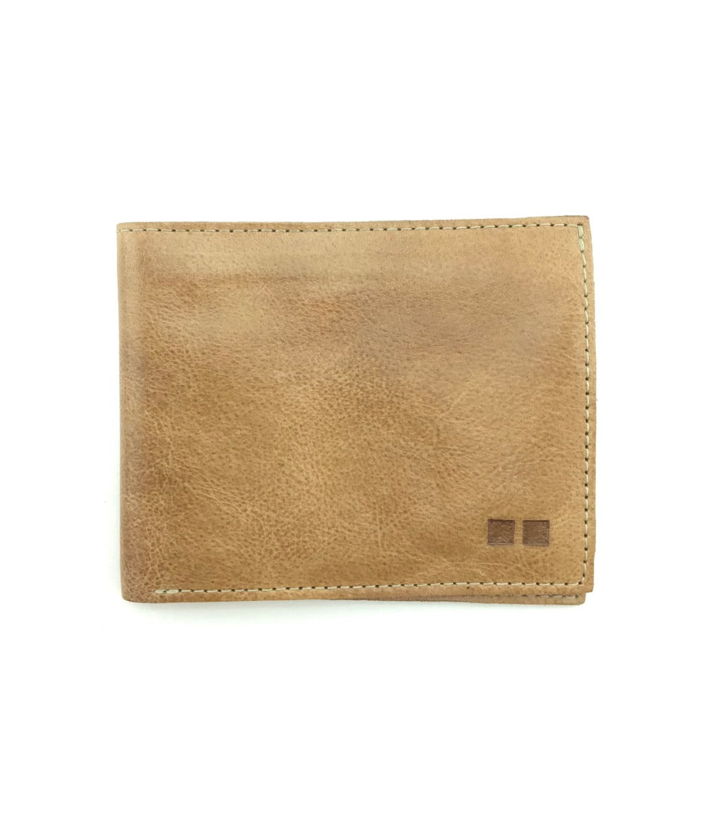 A closed, light brown Bed|Stü Amidala bifold wallet with visible stitching and two small rectangular marks in the lower right corner.