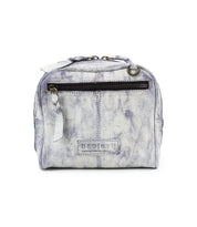 The Bed|Stü Capture is a small, square, handcrafted leather purse in light gray, featuring a compact design with a convenient front zipper pocket, top handle, and a stamped "Bed|Stü" logo on the front.