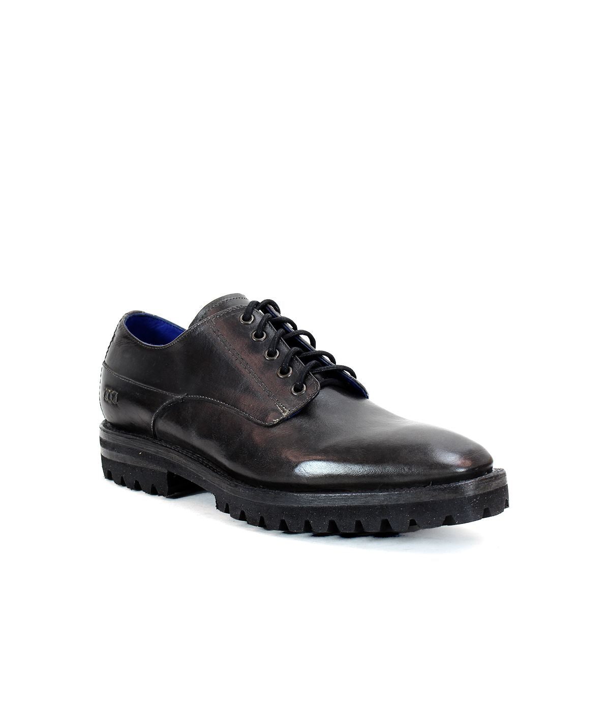 A single Carter black leather oxford dress shoe by Bed|Stü, featuring laces, Goodyear welt construction, a rugged outsole, and a low heel, displayed on a white background.