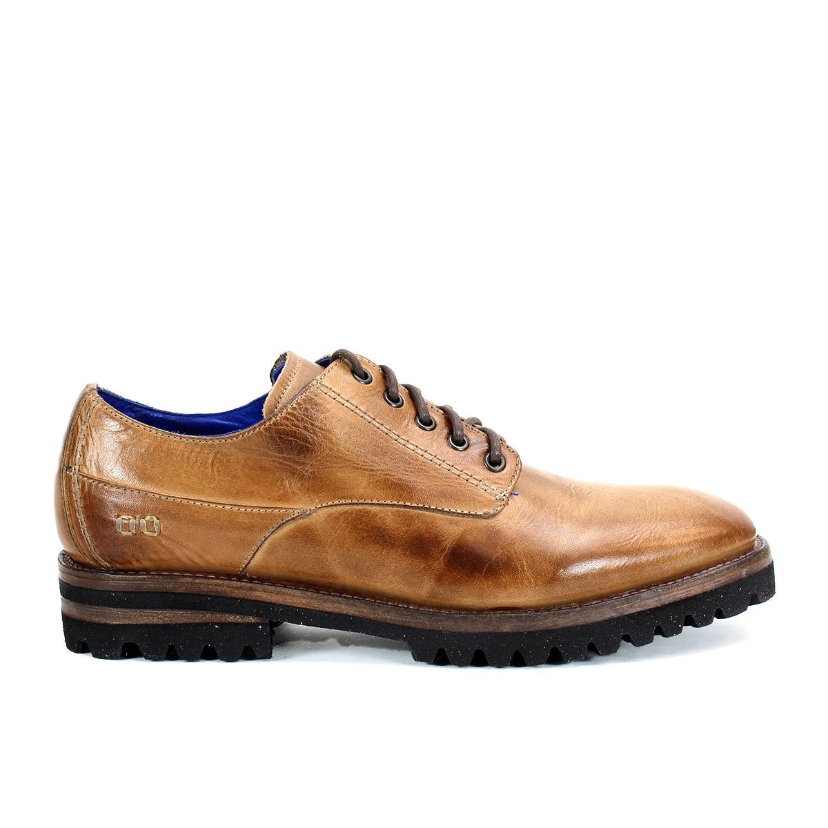 Bed|Stü Carter brown leather lace-up oxford dress shoe, featuring a rugged black rubber outsole and classic Goodyear welt construction, shown from the side against a white background.