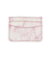 Introducing Chuck by Bed|Stü: a textured white compact card wallet with pink marbled cracks and stitching, featuring two card slots and an embossed Bed|Stü logo in the lower right corner—perfect for your everyday carry.