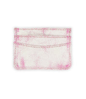 Introducing the Chuck card wallet by Bed|Stü—a white, compact accessory with a textured, cracked finish and eye-catching pink stitching. Thoughtfully designed with two card slots and a central pocket, it's perfect for everyday carry. Shown here on a clean white background.