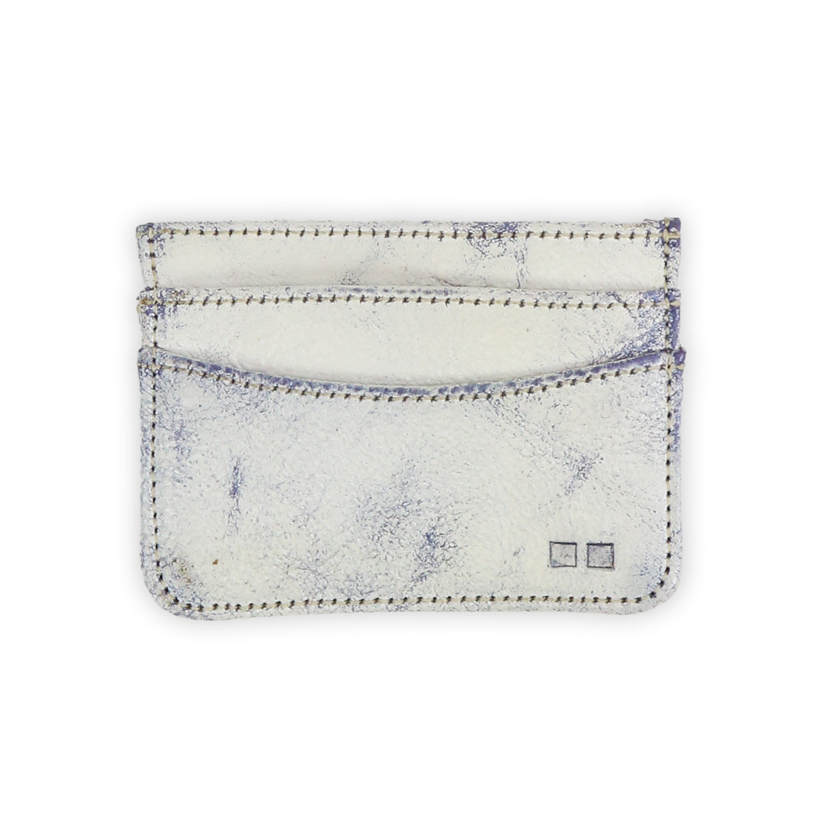 The Chuck by Bed|Stü is a white leather compact card wallet with visible stitching and two card slots, featuring a small, square logo in the bottom right corner—making it an ideal slim wallet for everyday carry.
