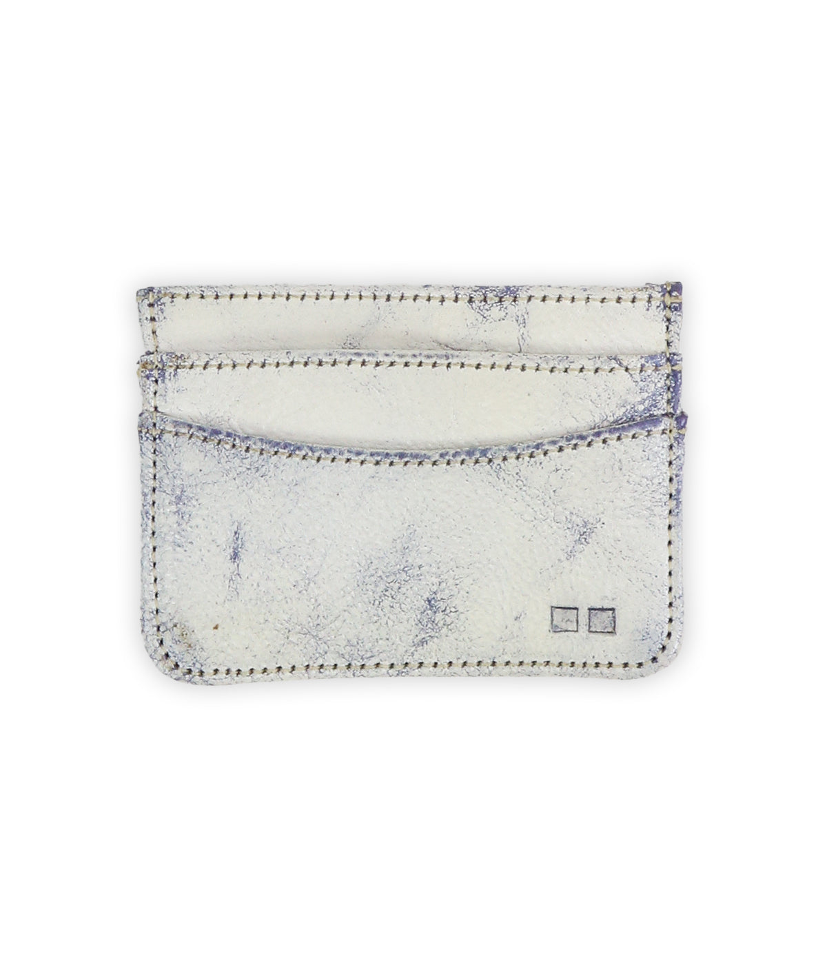 The Chuck by Bed|Stü is a white leather compact card wallet with visible stitching and two card slots, featuring a small, square logo in the bottom right corner—making it an ideal slim wallet for everyday carry.