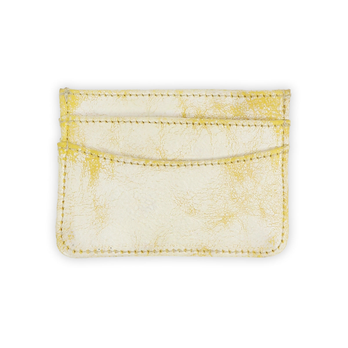 The Chuck by Bed|Stü is a small, rectangular card wallet crafted from textured material in a yellowish-white hue, featuring visible stitching. Shown against a plain white background, it's the perfect compact accessory for everyday carry.