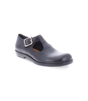A black Italian shoe with a t-strap and a buckle for women