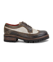 The Lita K III by Bed|Stü is a brown and beige leather wingtip oxford shoe featuring brogue detailing and a thick, treaded sole, displayed in a side profile against a white background.