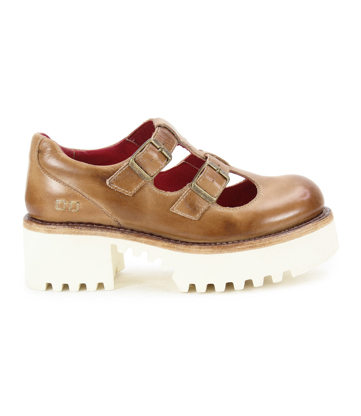 Bed|Stü Gear—women’s Mary Jane in brown leather with a double-strap design featuring two buckle straps, cut-out details, and a chunky white XL Extralight sole; shown in side profile on a white background.