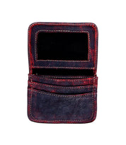 The Bed|Stü Jeor wallet, an open rustic leather card holder, showcases visible compartments with multiple credit card slots and an ID slot, photographed against a white background.