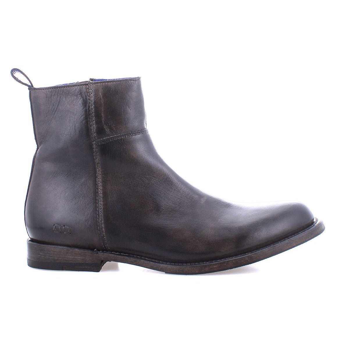 The Bed|Stü Kaldi is a classic dark brown leather ankle boot with a low heel and side stitching, displayed in profile against a white background.