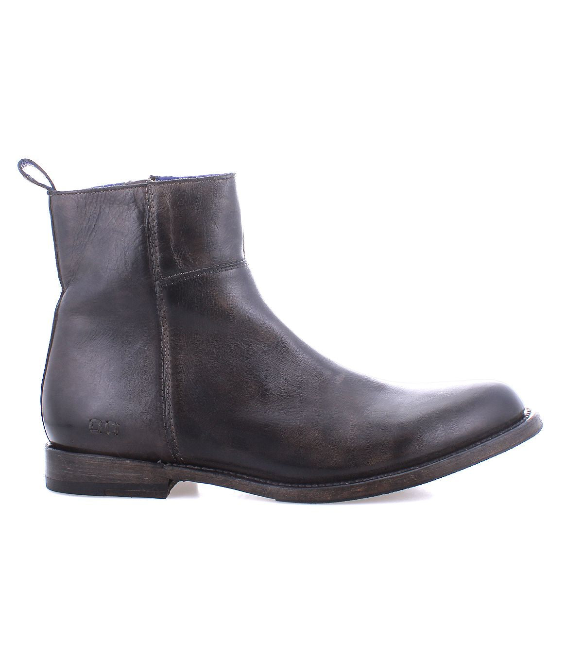 The Bed|Stü Kaldi is a classic dark brown leather ankle boot with a low heel and side stitching, displayed in profile against a white background.