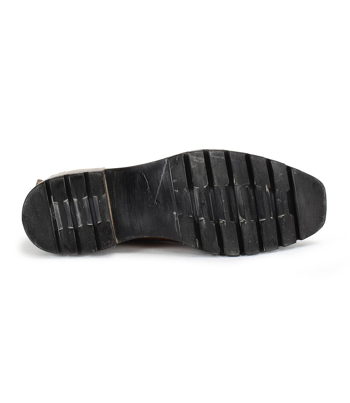 The image shows the black ridged sole of the Bed|Stü Salatiel Chelsea boot, viewed from the bottom against a white background.