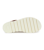 The image displays the bottom view of the Bed|Stü Soni II sandal, highlighting its comfortable design with a white, grooved rubber sole that features multiple horizontal ridges for traction and a durable outsole.