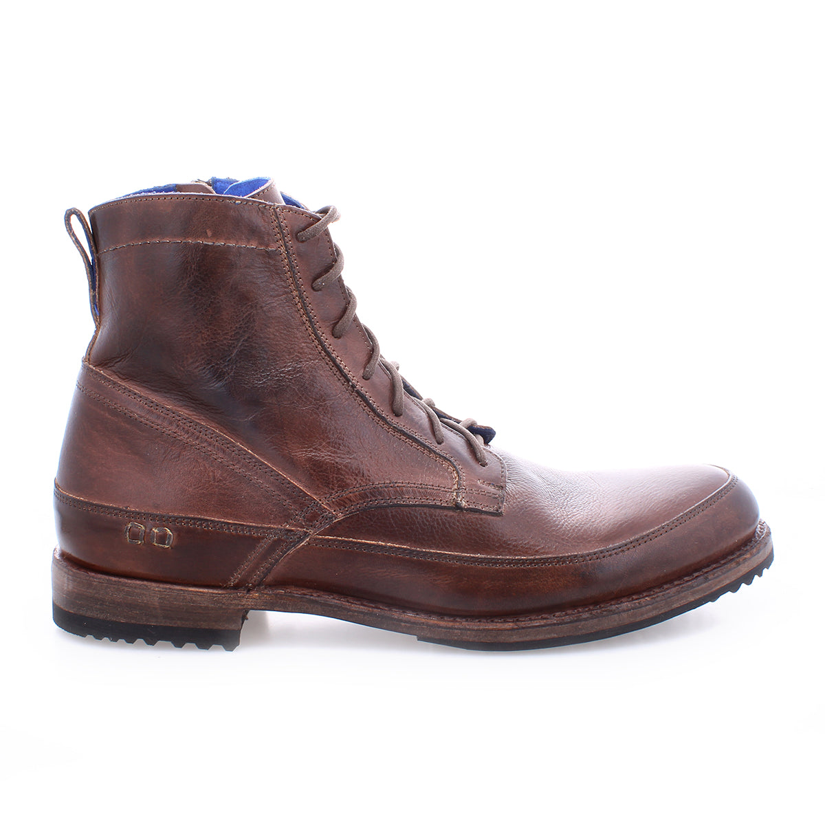 Introducing the Spiker boot by Bed|Stü—a classic men’s lace-up crafted from brown leather with a round toe, slight heel, and textured sole. Designed for comfort with a cushioned insole, this boot is shown in a side profile against a white background.