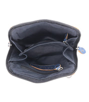 Open view of the Ventura by Bed|Stü—an empty black fabric wallet featuring multiple compartments, a zipper closure, and an exterior zip pocket—perfect for those seeking a practical yet lightweight purse.